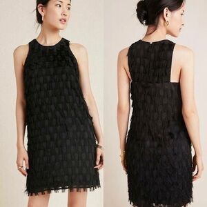 Anthropologie Black Roxie Textured Fringe Polka Dot Mini Dress 12